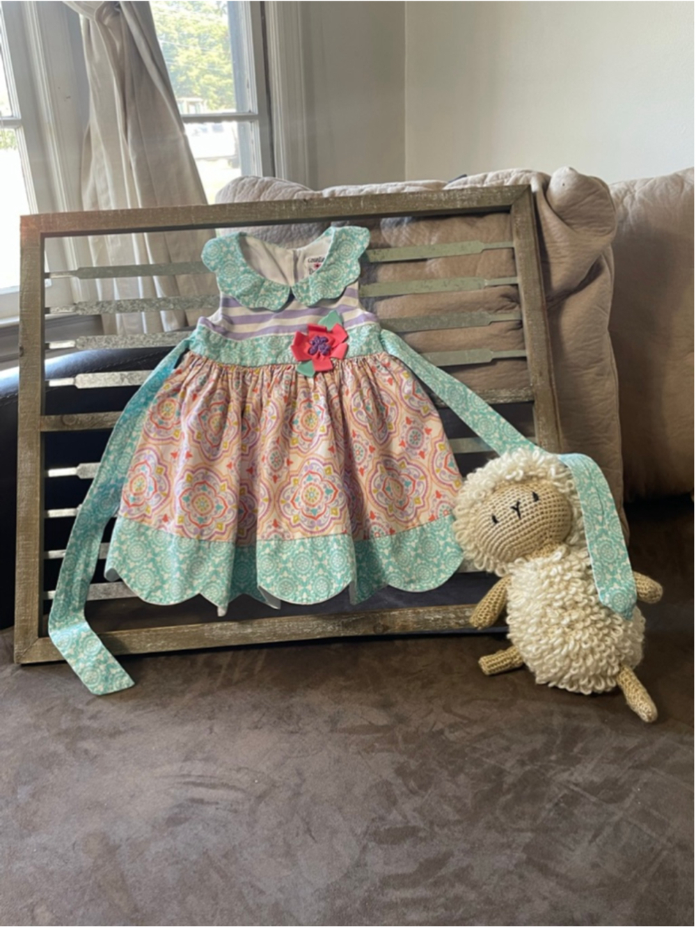 Girls 2T Counting Daisies Casual Dress white/turquoise Cottagecore